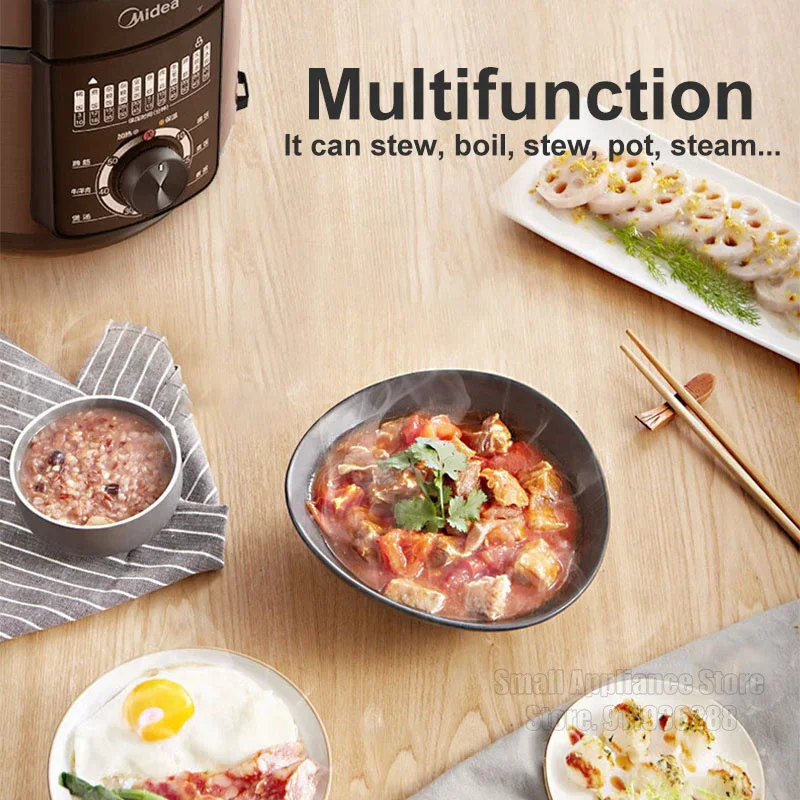 Midea 5L Electric Pressure Cooker Thickened Double Liner Rice Cooker Multifunctional Home Kitchen Appliance For 2-10 People