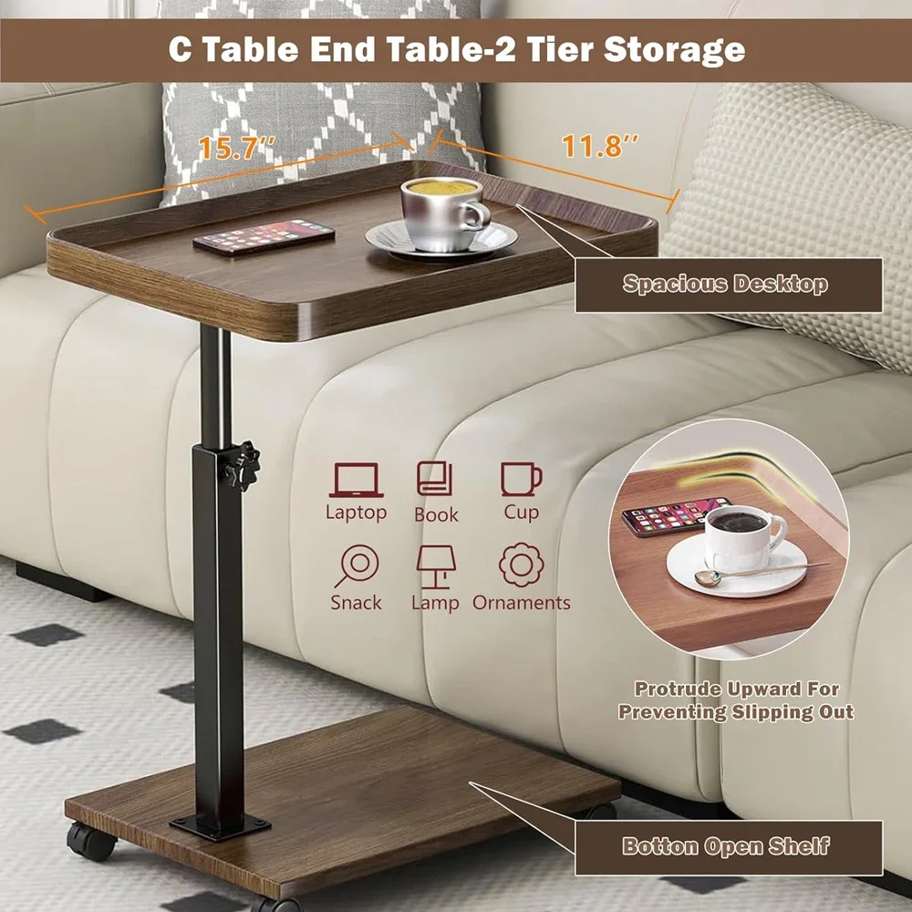 Adjustable Rolling Overbed Table with Rotating Tray