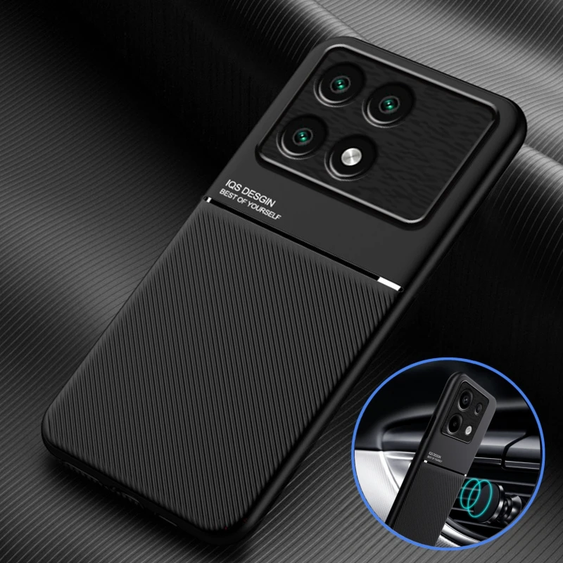 Car Magnetic Holder Leather Cover For Xiaomi Poco X6 Pro 5G Case Soft Silicone Coque For Pocox6pro Poko Little X6pro X 6 Pro 6X