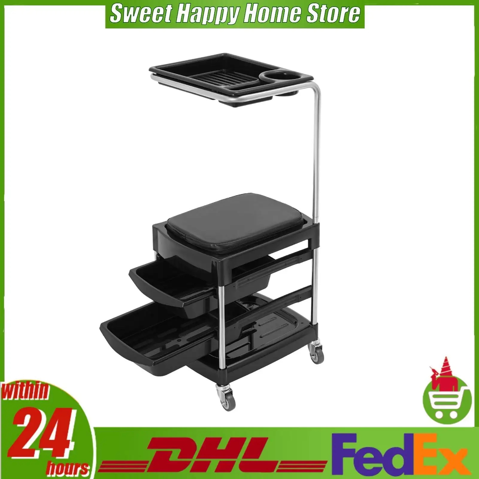 Hair Tool Tray Cart 4 Trays 330lbs Capacity Rolling Storage Cart with 4 Wheels for Barber Shop Salon