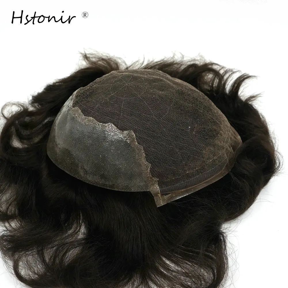 Hstonir Men's Lace Wig Capillary Natural Prosthetic Sheet Male Human Hair Tuppee Natural Wig For Men Straight H045