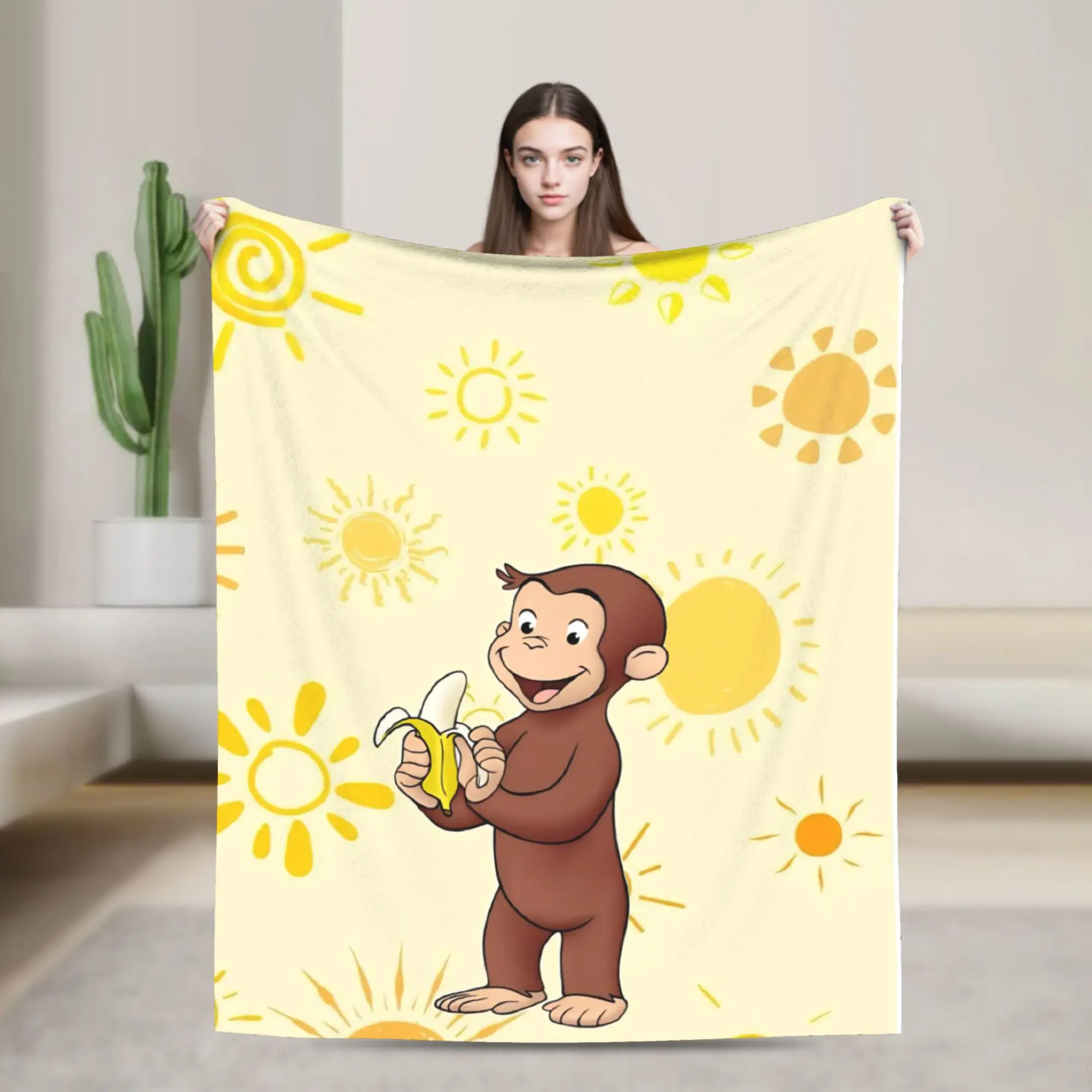 Curious George African Monkey  Blanket Multi-size Super Soft and Warm  Throw Blankets for Sofa Couch and Bed