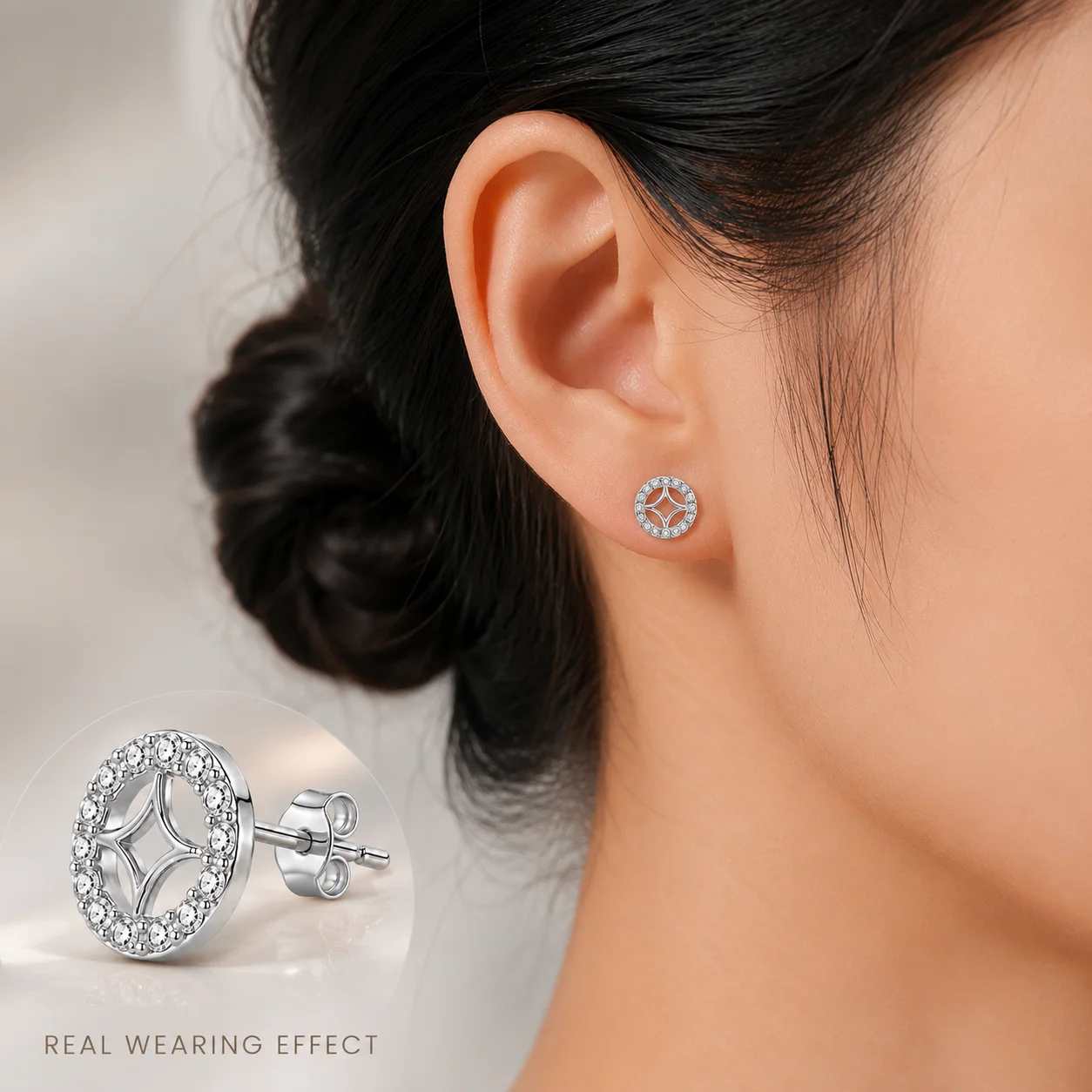 Moissanite Stud Earrings Four Point Star S925 Sterling Silver 1.05mm 32 Stones 3 Colors for Women GRA Certified