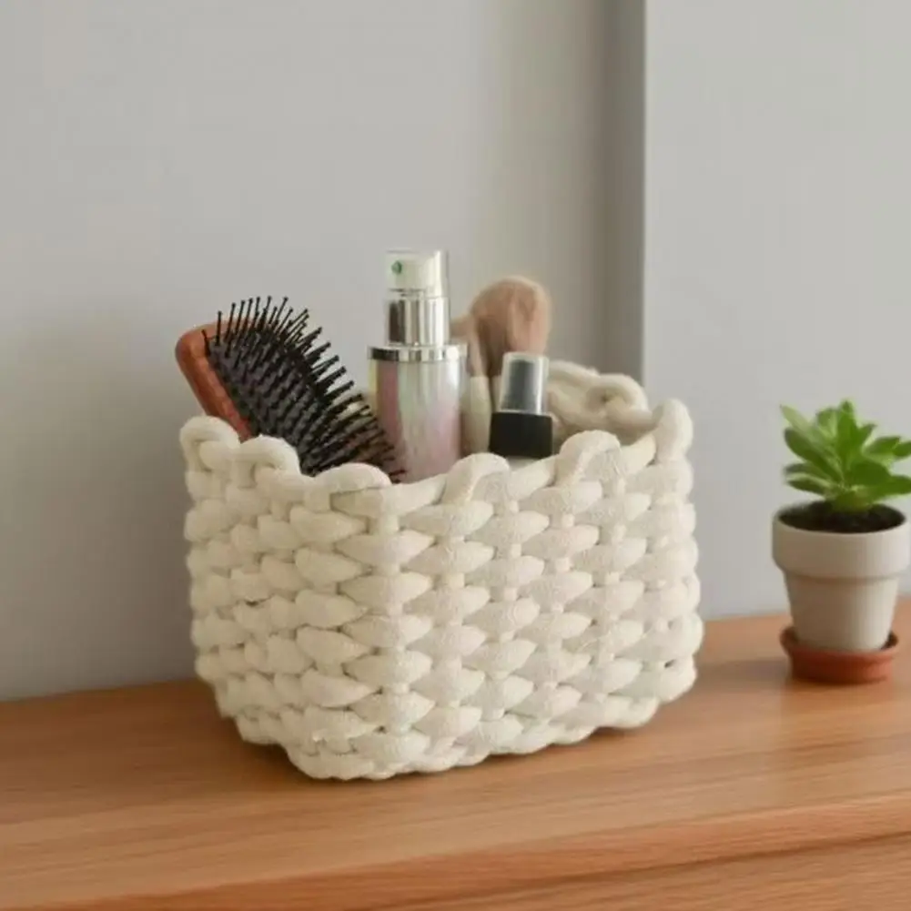 

Cotton Rope Storage Basket,Woven Basket Organizer,Multifunctional Dresser Container for makeup Key Snacks Desktop Sundries