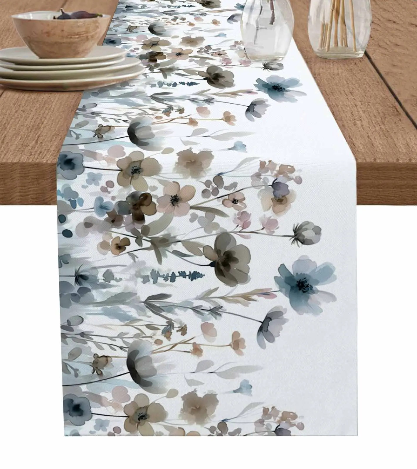 Flower Watercolor Table Runner Wedding Party Decor Table Runner Christmas Dining Table Decor Tablecloth