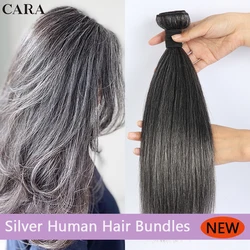 Yaki Straight Human Hair Extensions Salt And Pepper Hair Light Yaki Silver Hair Bundles Raw Indian Hair Weave Grey Hair Grow Out