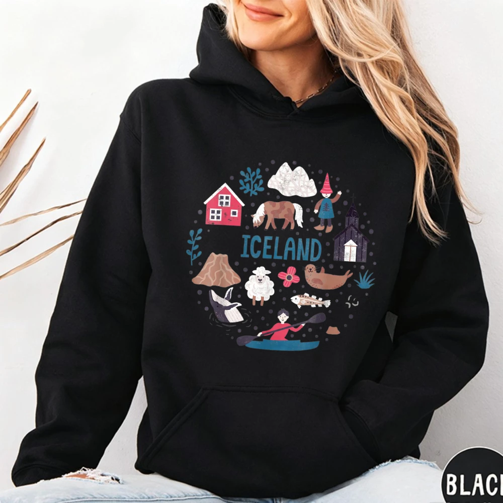 Iceland Nordic Culture Unisex Hoodie Casual Trendy Sweatshirt Folk Element Streetwear Pullover Tourist Nature Culture Lover Tops