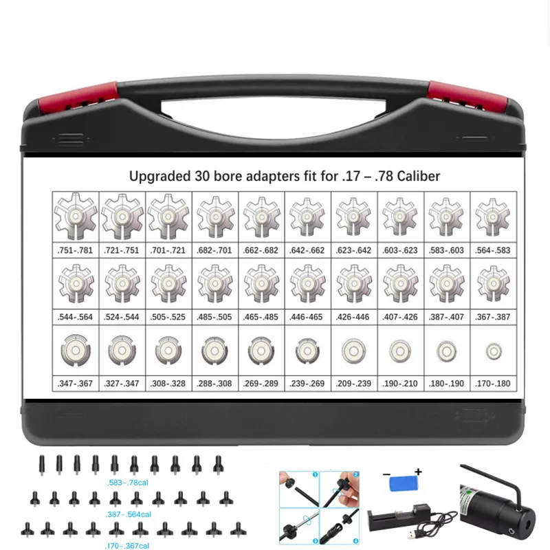 Green/Red Laser Calibrator with 30 Adapter for .177 to.50 .78 Caliber Universal Bore Sighter