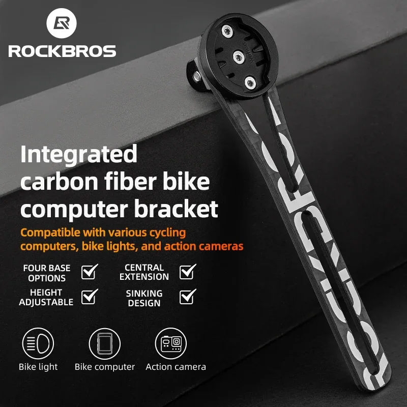 ROCKBROS Bicycle Computer Bracket Lightweight Carbon Fiber Integrated Bike Computer Holder Garmin Wahoo Stopwatch Go Pro Stand