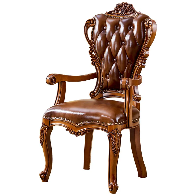 

ingmerican villa full solid wood carving flower leather with armrest book desk air backir restaurant c