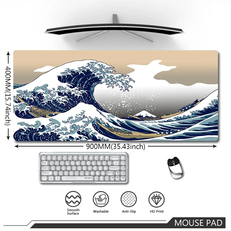 

Japan Great Wave Off Mousepad Gaming Accessories Mouse Pad Large Computer Carpet Art Deskmat Waterproof Speed Table Pads 90x40cm