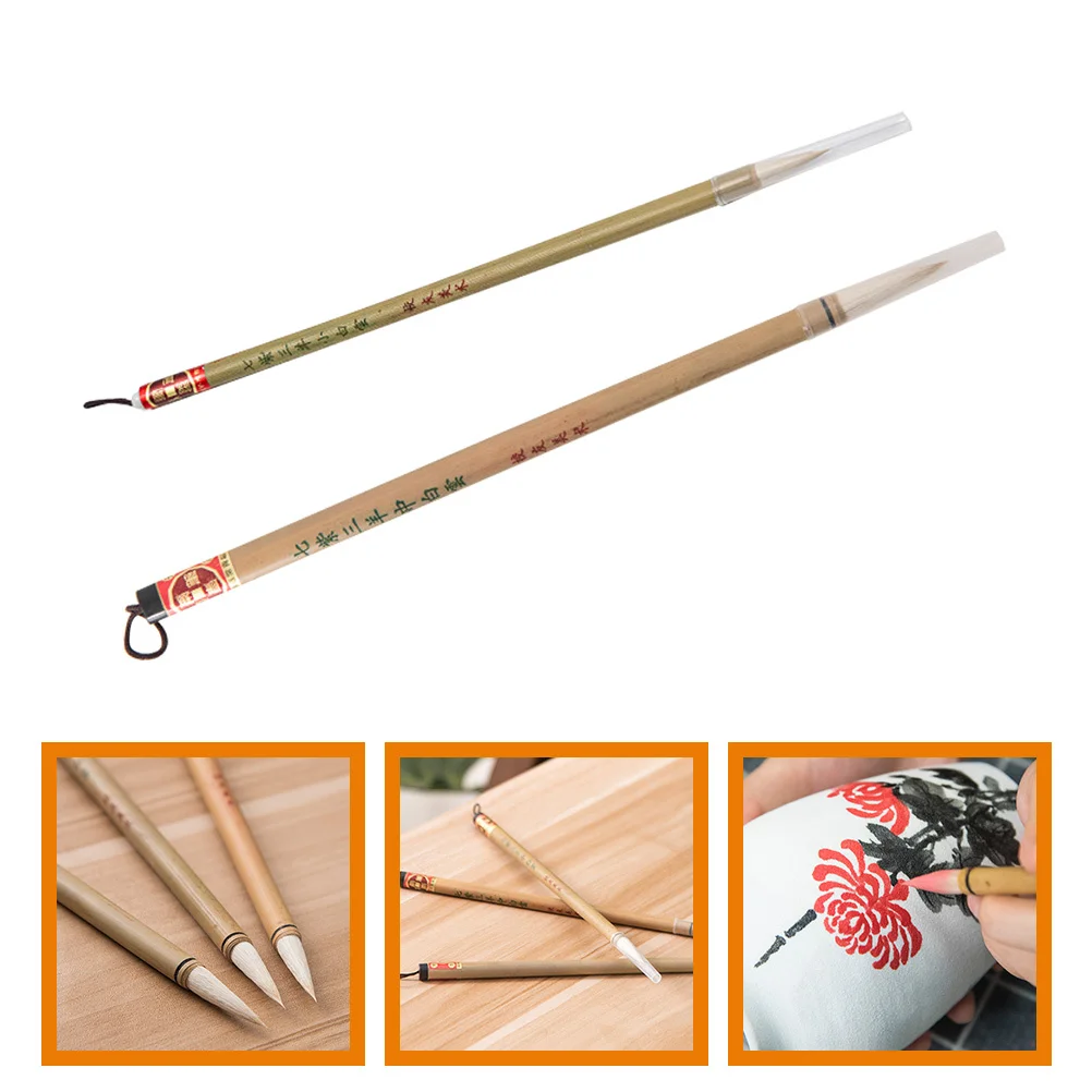 

2pcs Bamboo Art Brush Multi-Use Pottery Painting Tool For Watercolor Oil Detailing Fine Line Drawing Craft Kids Adults School