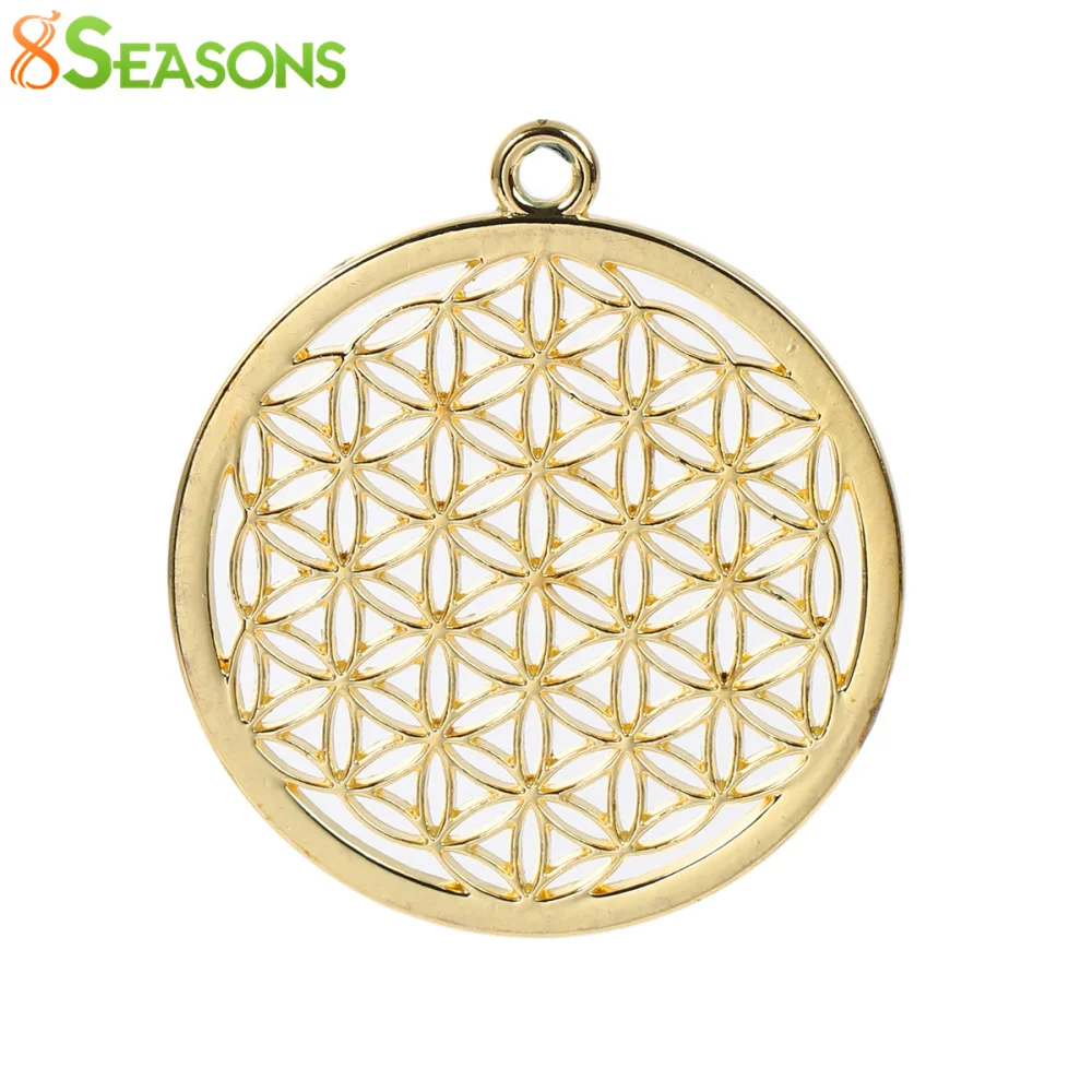 8Seasons Bohemian Flower Of Life Pendants Round Pendants Rose Gold Color Hollow Carved Charms DIY Fashion Jewelry