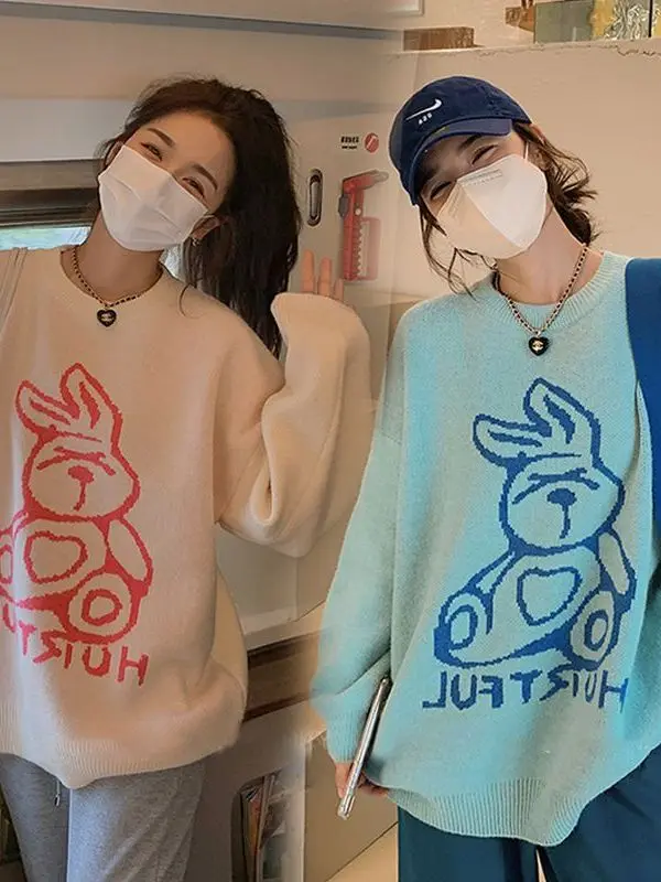 2025 جديد الدب طباعة طويلة Sve محبوك قاعدة irt فضفاضة تناسب Faionable كسول Sle ملابس داخلية الراقية الشعور سترة المرأة #3