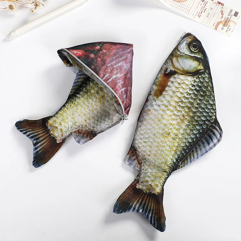 Creative Simulated Fish Shaped Pen Bag Pens Crucian Carp Pencil Case Funny Student Stationery Supplies Storage Pens Organizer