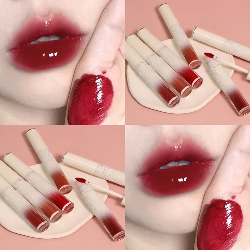 Mirror Glass Lipstick Cosmetic Matte Velvet Lip Gloss Waterproof Lip Stick Longlasting Women Sexy Red Moisturizing Lip Makeup