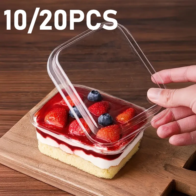 10/20PCS Disposable Square Bag Cover Transparent Cake Box Tiramisu Soy Milk Cake Ice Cream Fruits Snacks with Lid Storage Box