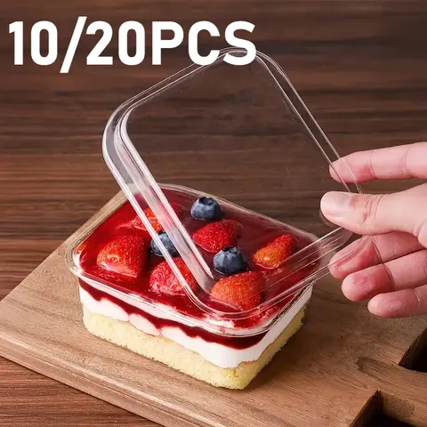 10/20 pçs saco quadrado descartável capa transparente caixa de bolo tiramisú soja leite bolo sorvete frutas lanches com tampa caixa de armazenamento