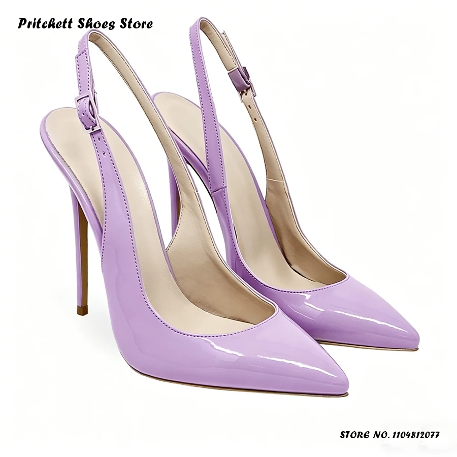 

Женские туфли-лодочки с ремешком на пятке, лавандовые, из лакированной кожи, весна-лето, с пряжкой, на шпильке, элегантные, с острым носком, на тонком каблуке