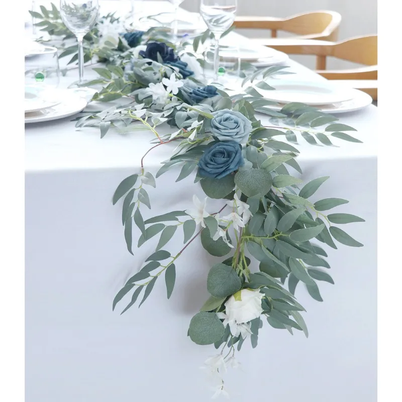 

Simulation Rose Long Table Flower Wedding Banquet Decoration Western Restaurant Decoration Wedding Photo Props Vine Arch Flower