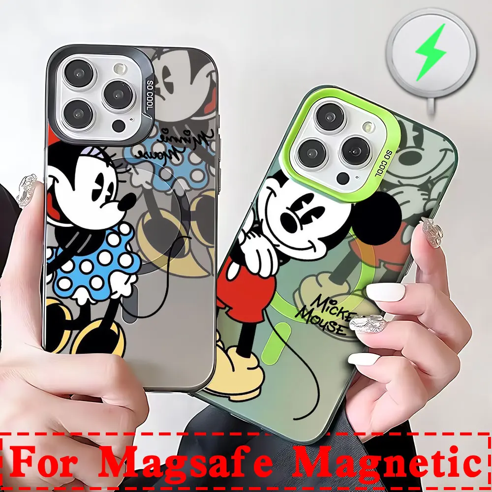 حالة الهاتف المغناطيسي لفون ، لطيف مضحك ميكي ميني ، Magsafe غطاء مطلي بالفضة لفون 11 ، 12 ، 13 ، 14 ، 15 ، 16 Pro Max ، Plus ، إبداعي #3