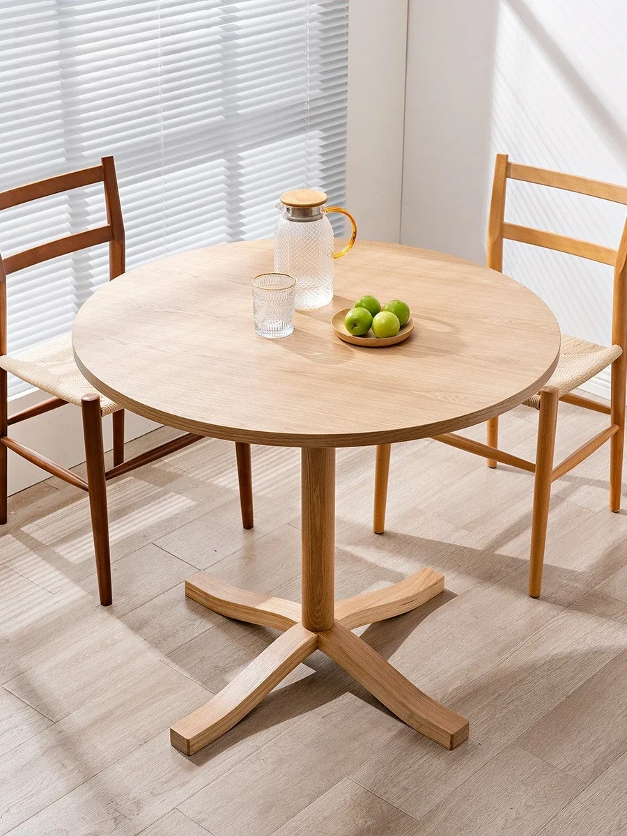 Log diningSimple solid wood small round table Office negotiation Milk tea shop cafe