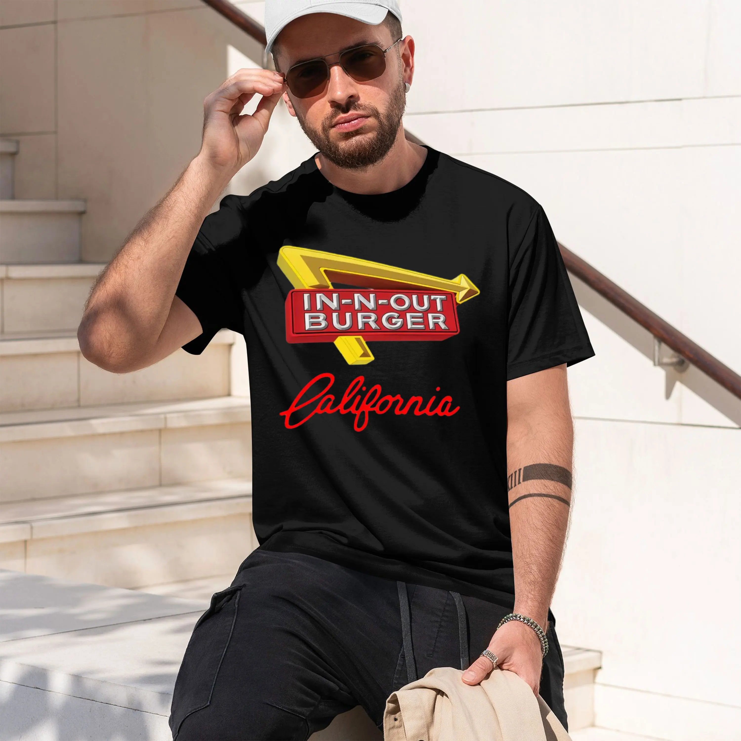 In N Out Burger Cfornia Style Print Men's L arcoal Gray T Shirt vintage Washed Versatile Slightly fashion grh 2026 New Model Men