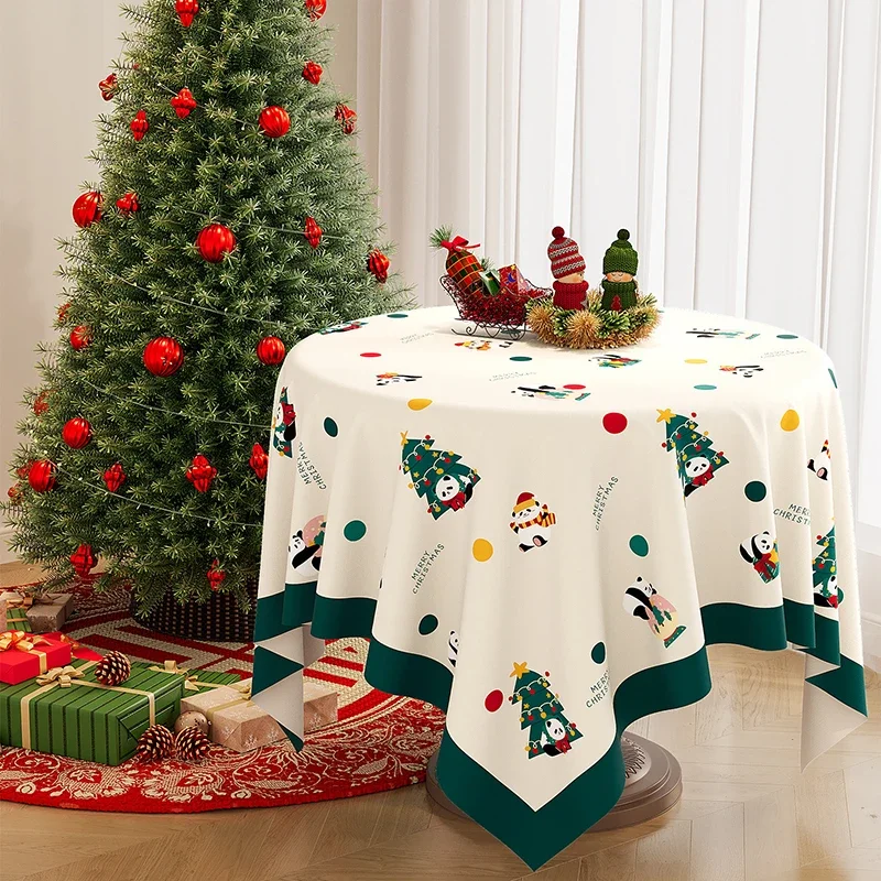 Christmas Printed Pvc Waterproof Tablecloth Aesthetic Red Table Linen for Party Banquet Soft Anti-Scratch Wash-Free Table Covers