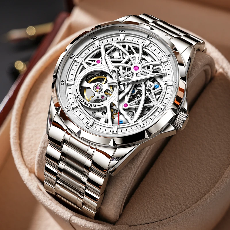 GUANQIN Men's Watches Automatic Mechanical Watches Skeleton Firework Luminous Business Fashionable Waterproof Wristwatch for You