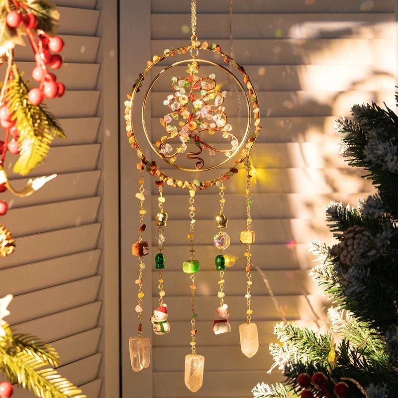 Tree Crystal Raw Stone Wind Chimes Wall Hangings Decor Window Pendants Home Decorations Prisms Rainbow Makers For Girls Gifts