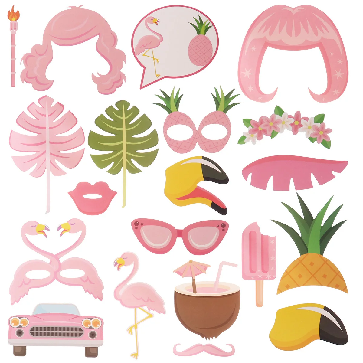 

Hawaii Party Supplies Pink Tropical Photo Booth Set Flamingo Coconut Glasses Summer Luau Beach Wedding Birthday Decoration