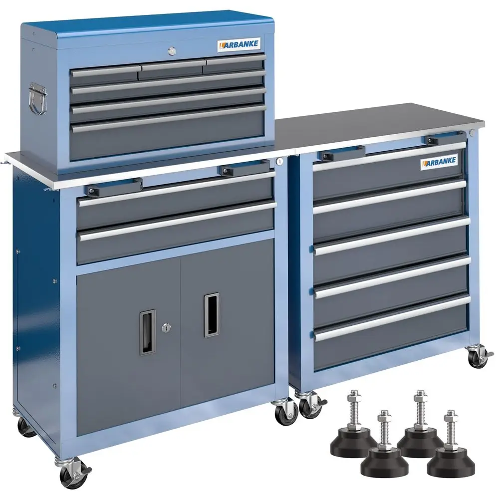 5Drawer Tool Chest amp 8Drawer Tool Cabinet with Stainless Steel Countertop, Locking System amp Connection Buckle,Cabinet Featu