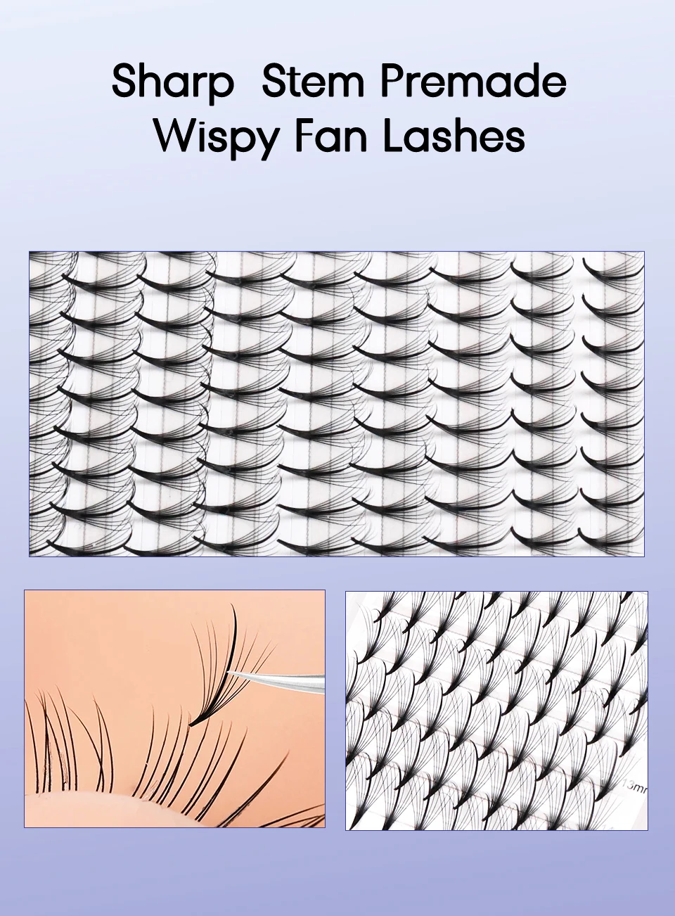 Aguud 3D 5D 7D 9D Wispy Prefabrik Fan Spike Promade Wimpernverlängerung Spitze Basis Hybrid Fan Lash C D Curl Effect Wispy Lash – Detail 6