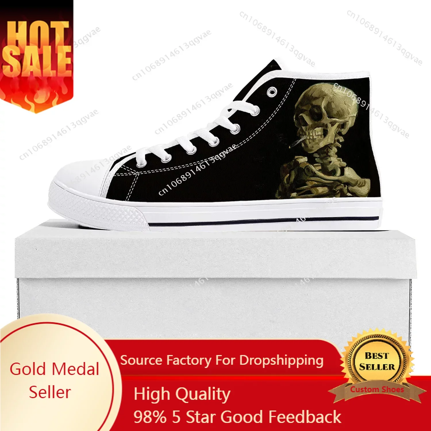 

Van Gogh Smoking Skeleton High Top High Quality Sneakers Mens Womens Teenager Canvas Sneaker Couple Shoes Custom Shoe White