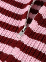 Loose Striped Women's Knit Cardigan Double Zipper Long Sleeve Stand Collar Female Sweater 2025 Autumn Winter Lady Lazy Knitwear - Image 6