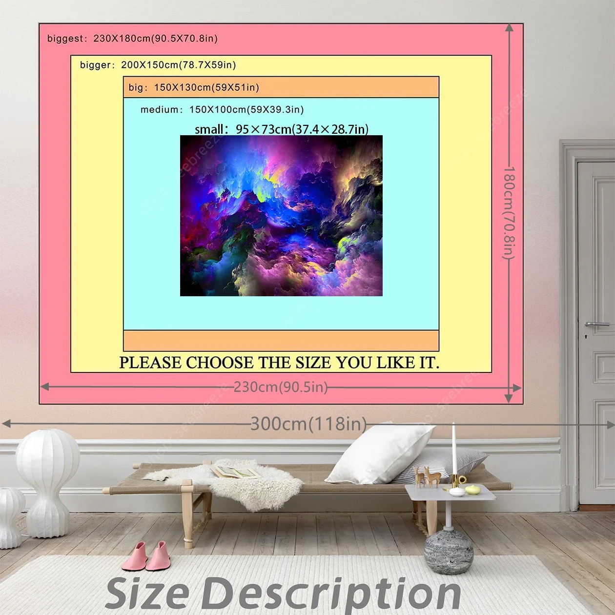 Psychedelic Outer Space Galaxy UV Reactive Tapestry Colorful Nebula Wall Art Poster Room Decor Aesthetic Ceiling Decor Curtain