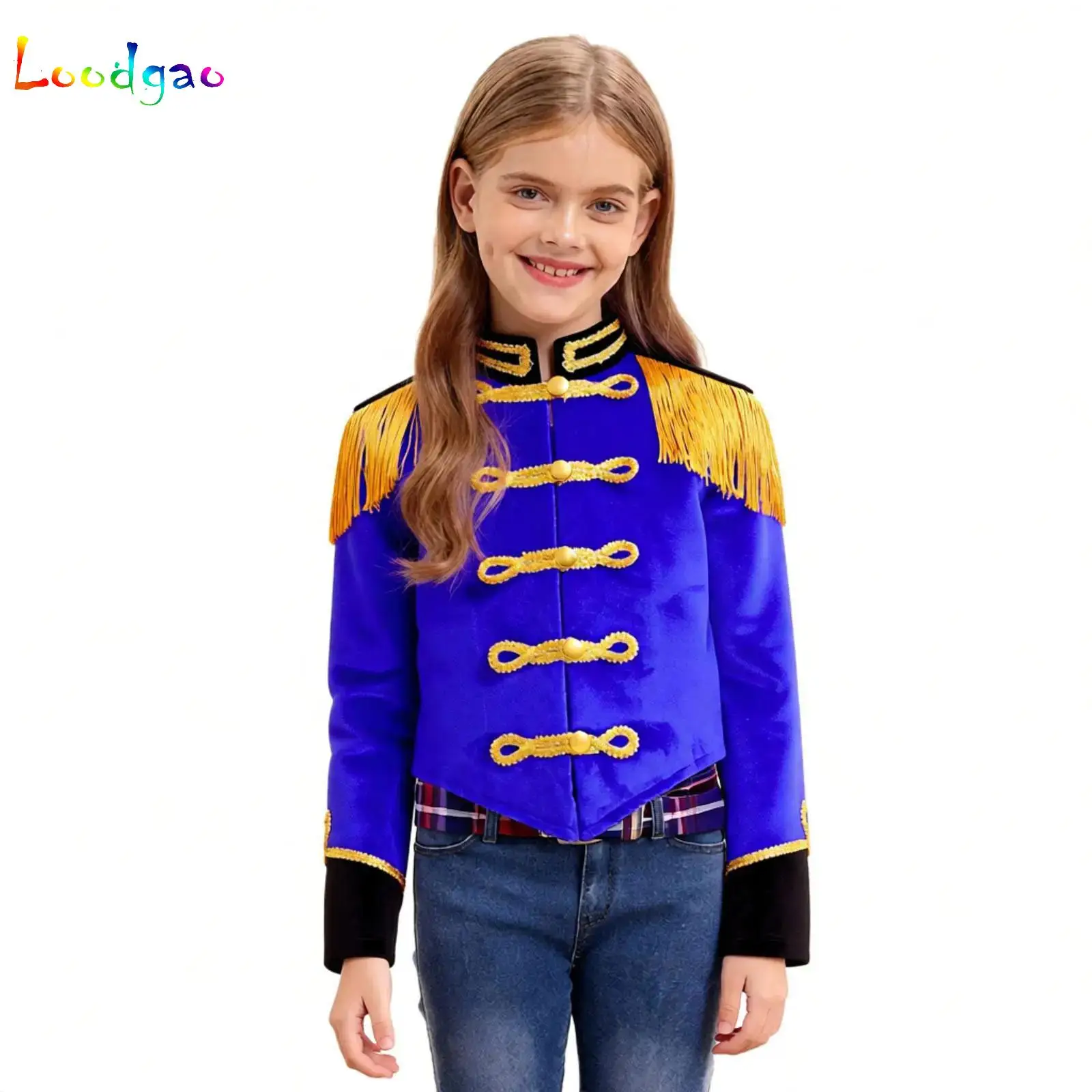 

Boys Girls Ringmaster Jacket Costume Long Sleeve Fringe Tassel Shoulder Jacket Coat Circus Tailcoat Halloween Cosplay Dress Up