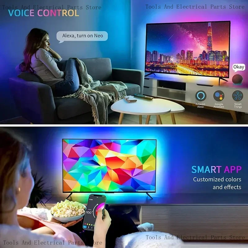 Lytmi 91-120 بوصة TV PC Gaming 2.0 Work Alexa Google Assistant App Control NEO Sync Box مع إضاءة خلفية للتلفاز LED