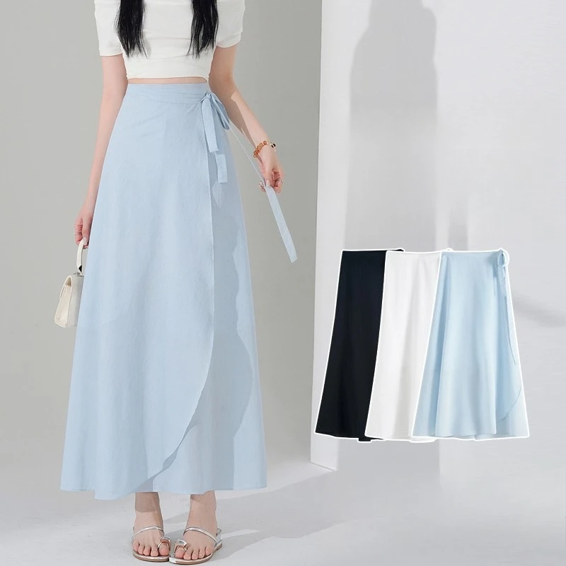

Elegant One-piece Irregular Chiffon Women's Umbrella Skirts 2025 New High Waist Ruffles Lace-up Casual Loose A-line Skirt Female