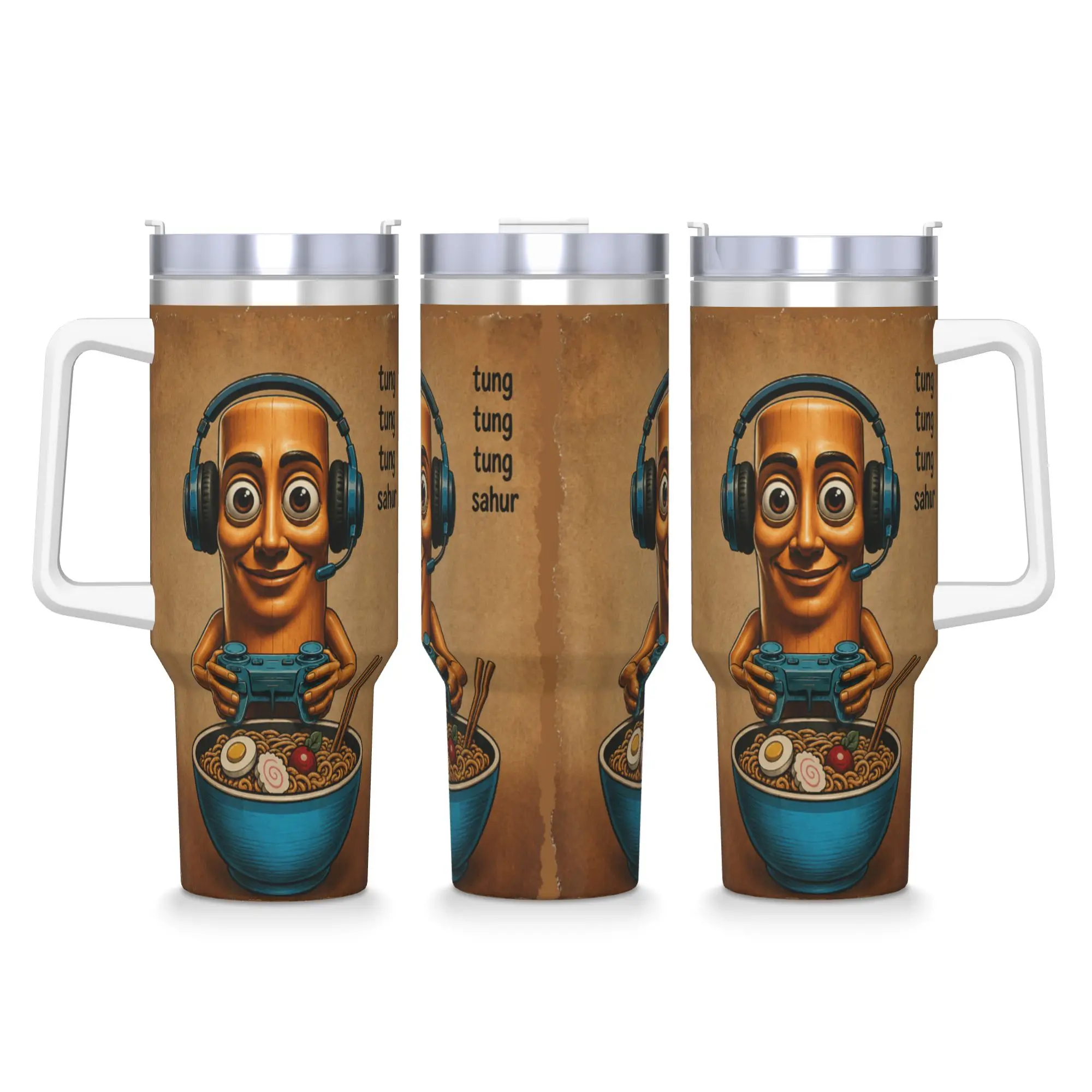 Stainless Steel Tumbler Ramen Tung Sahur Gaming Anime Japanese Funny Teen Boys Gamer Coffee Mug Leakproof Cold Drink Mugs Cup