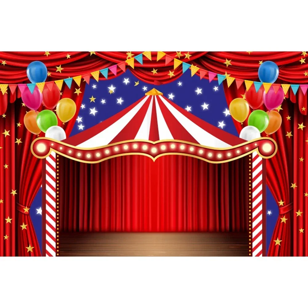 Circus Carnival Photography Backdrop – Baby Birthday Theme with Balloons & Clown, Children Portrait Photo Studio Props-Tapestry