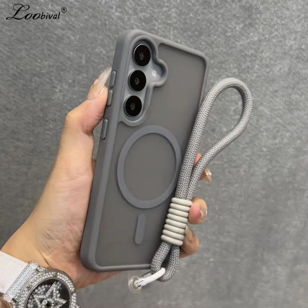 Matte Magnetische Handgelenkschlaufen-Hülle für Samsung Galaxy S26 S25 Ultra S24 Plus S23 FE A56 A55 A16 A54 A35 A15 Lanyard Slim Cover