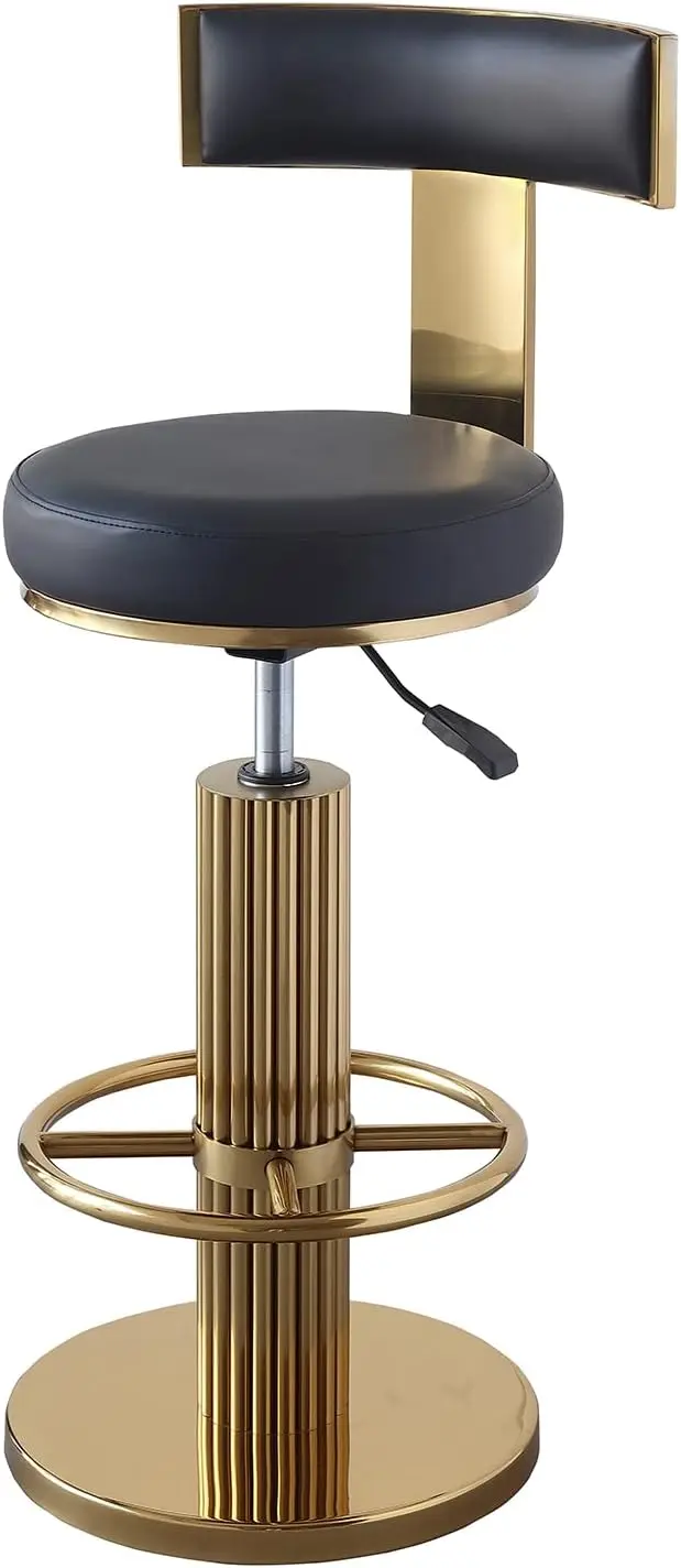 

Modern Adjustable Swivel Bar Stool with Backrest, Metal Legs & Cushion in Black and Gold for Kitchen Island