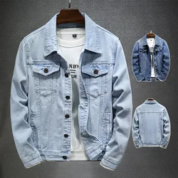 Autumn Denim Jacket Men Turn Down Collar Coat for Men Retro Hip Hop Style Denim Jacket with Multi Pockets Casual Streetwear