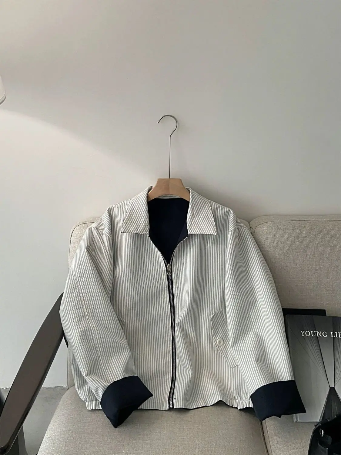 

Retro Double Sided Wear Striped Sports Jacket Women's Spring Autumn New Loose Colour Blocking Lapel Long Sleeves Basic Outwear