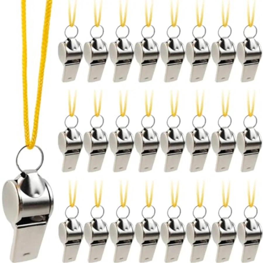 24 قطعة من صفارات الرياضة المصنوعة من الفولاذ المقاوم للصدأ مع صفارات صوتية عالية الحبل رائعة للمدربين والحكام المسؤولين #1