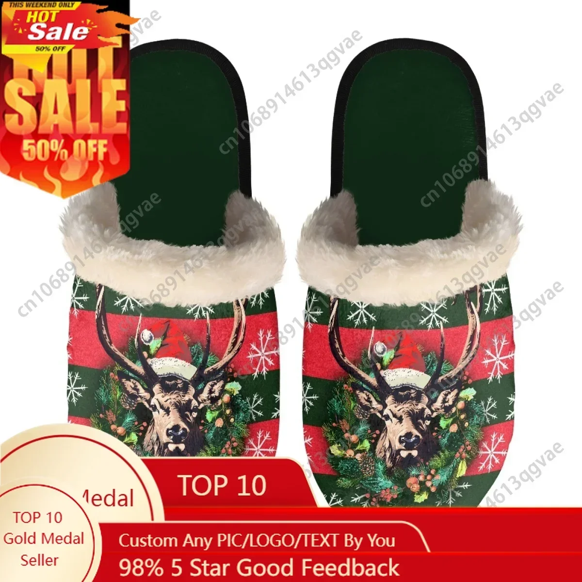 Christmas Buck Stripe Elk Slippers Mens Womens Home Cotton Plush Bedroom Casual Keep Warm Customized Thermal Lightweight Slipper