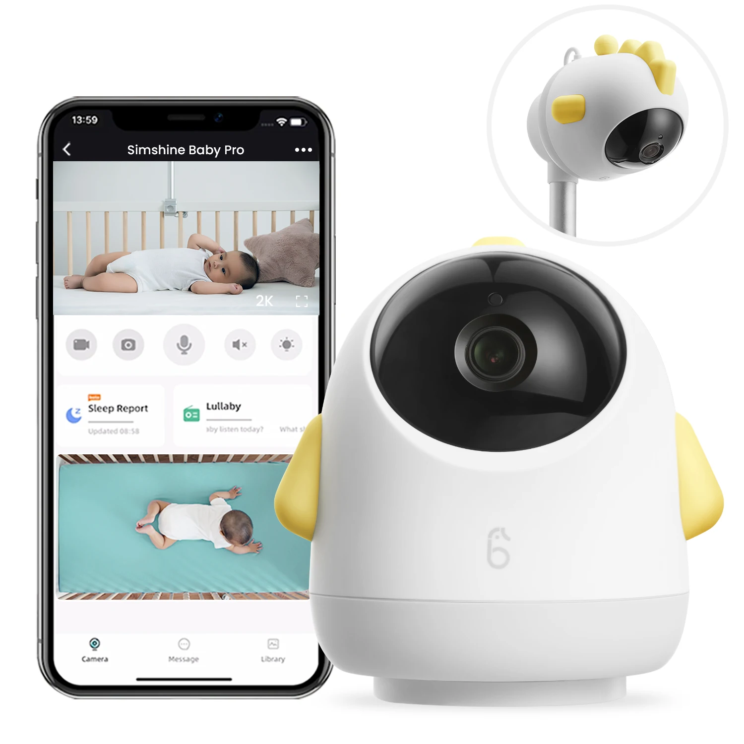 

Simshine Smart Baby Camera 2K HD Quality 360 ° Wireless WIFI Infrared Night Vision Infant Security Monitor Newborn Nanny Cam