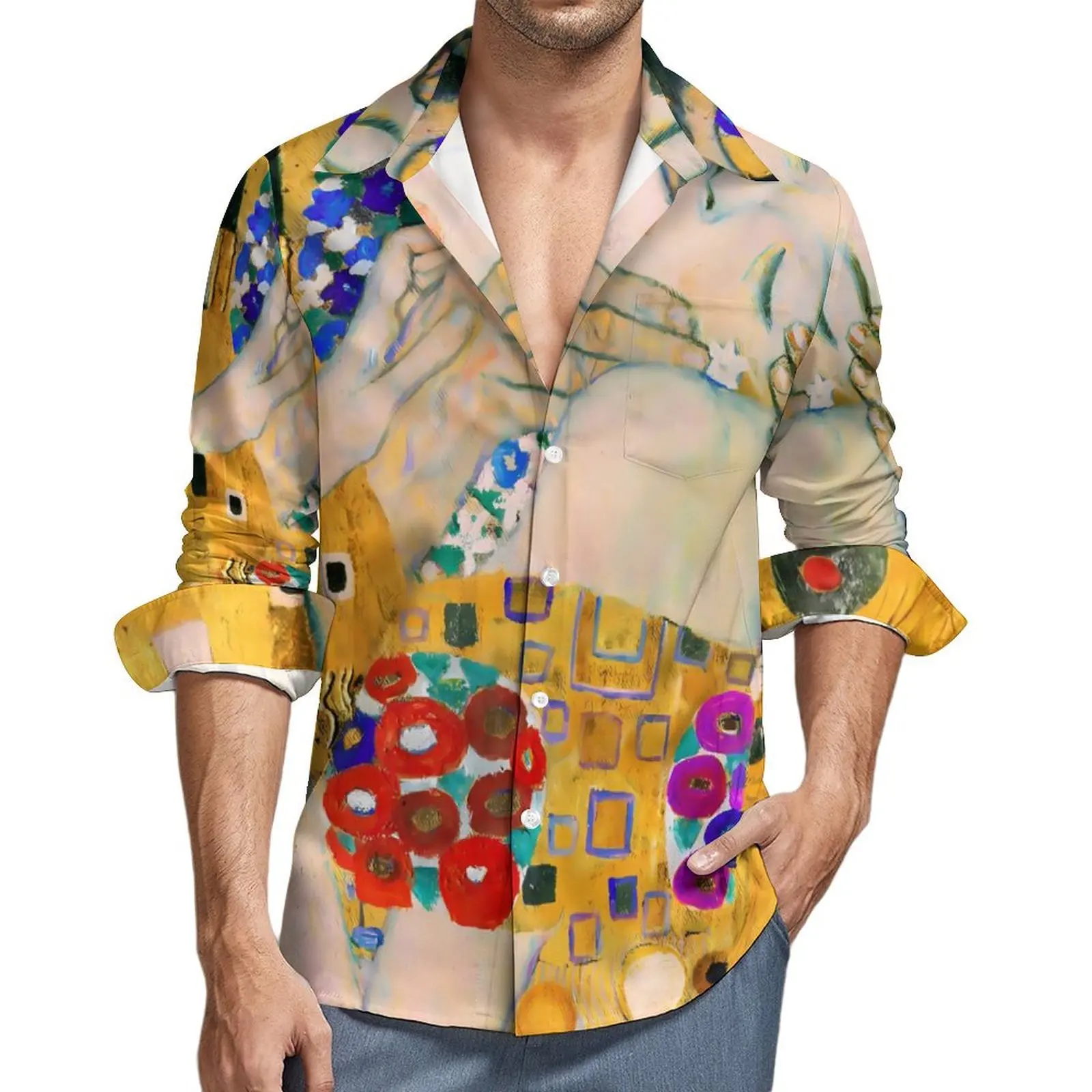 

Мужская рубашка с длинным рукавом с 3D принтом и натуральным абстрактным дизайном, Тонкая дышащая пляжная рубашка на Гавайях для отдыха и отдыха, мужская рубашка