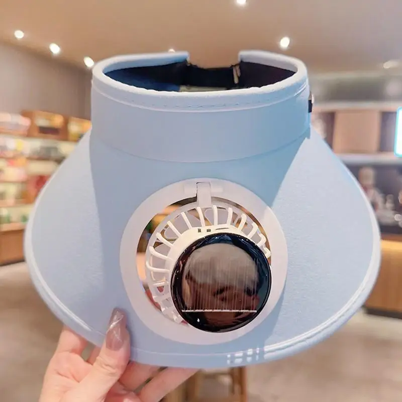 Wide Brim Sun Hat With Fan Breathable Solar Powered Fan Outdoor Visor Hat Empty Top Sunshade Beach Sunshade Hat Women